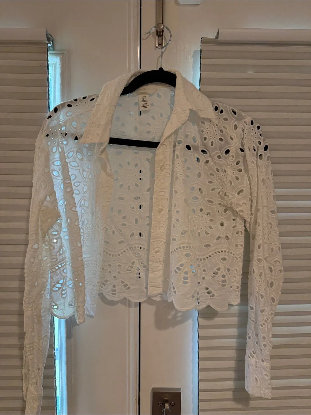 H&M White Eyelet Cropped Button-Down Shirt
